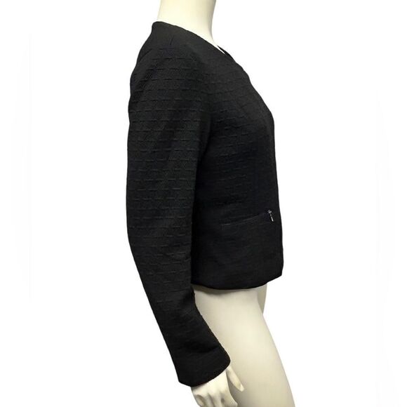 mercer & madison Textured Quilted Black Moto Jacket Asymmetrical Zip Up Blazer - Picture 6 of 9
